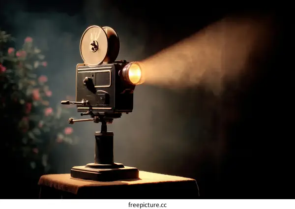Vintage Film Projector Projecting Light