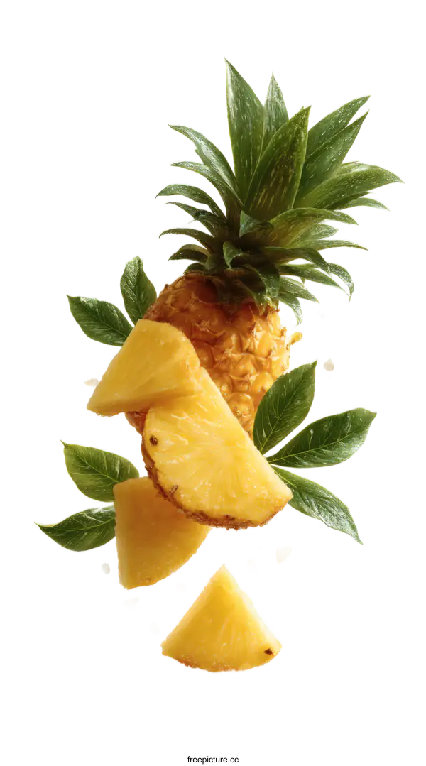 [Transparent Background PNG]Pineapple Slices Falling in the Air