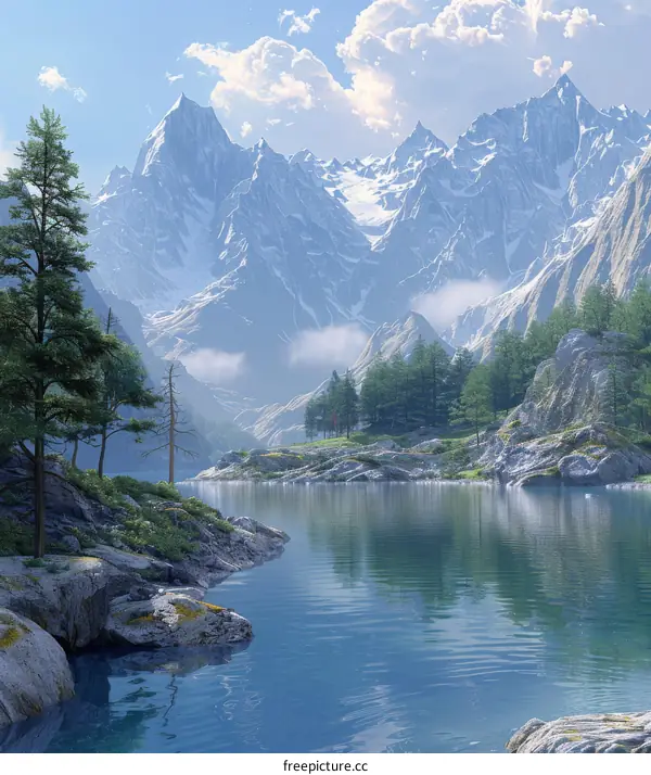 Tranquil Lake Amid Majestic Mountains