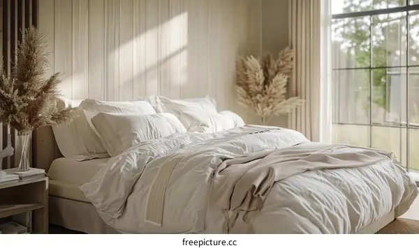 Bright and Airy Minimalist Bedroom with Large Window