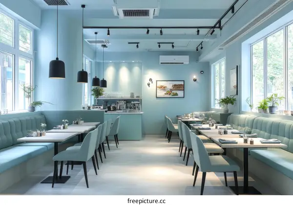 Modern Light Blue Restaurant Interior Design