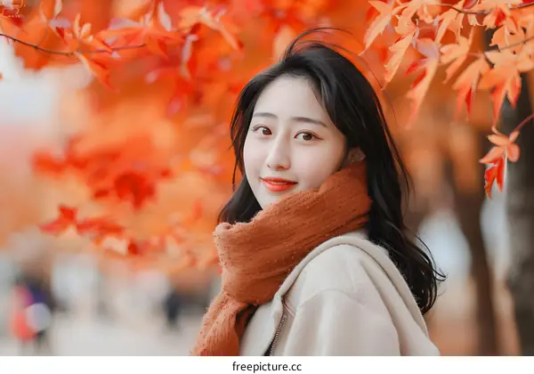 Young Woman in Autumn Leaves