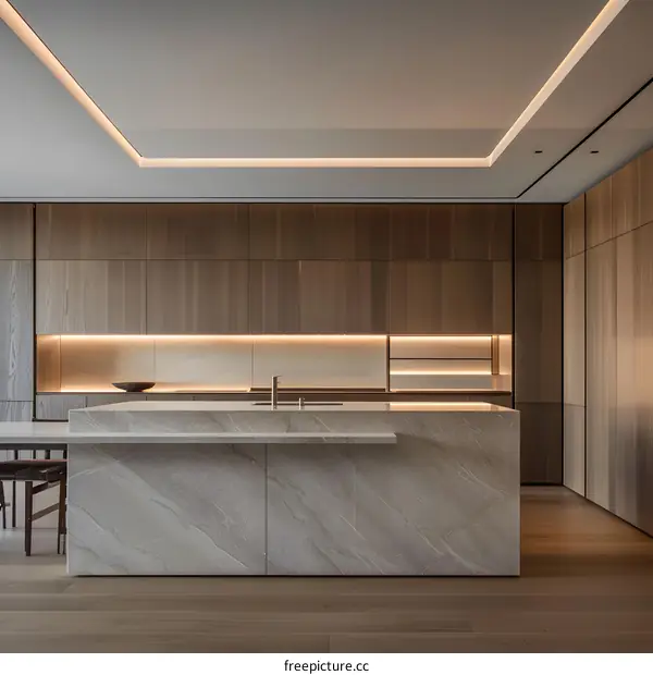 Modern Kitchen Interior Design with Marble Countertop and Wooden Cabinets