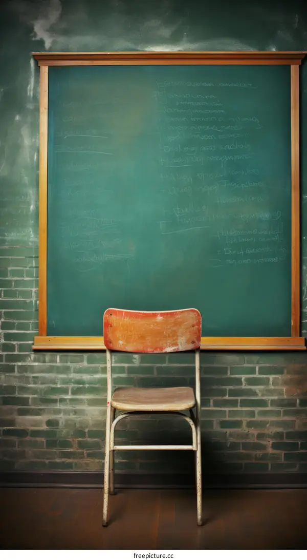An Empty Classroom with a Chair in Front of a Blackboard