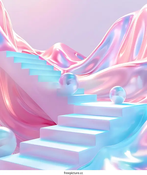 Abstract Staircase with 3D Rendered Pearl Effect