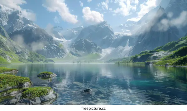 Mountains, Lake, and Sky