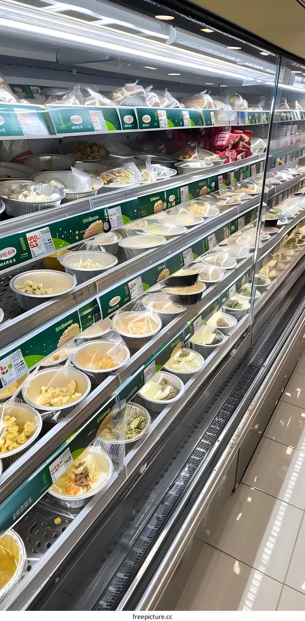 Ready to Eat Meals Displayed in a Super Market Refrigerator Case