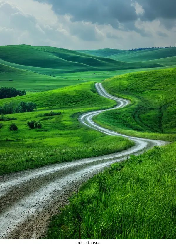 Winding Road Through Verdant Hills