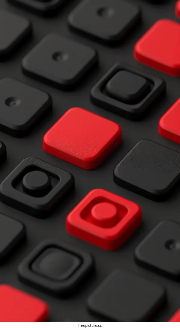 Black and red 3D rendered square buttons