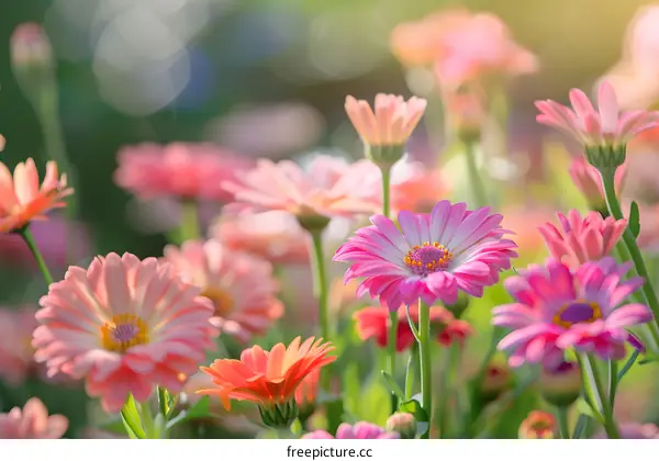 Pink and White Flowers in a Garden