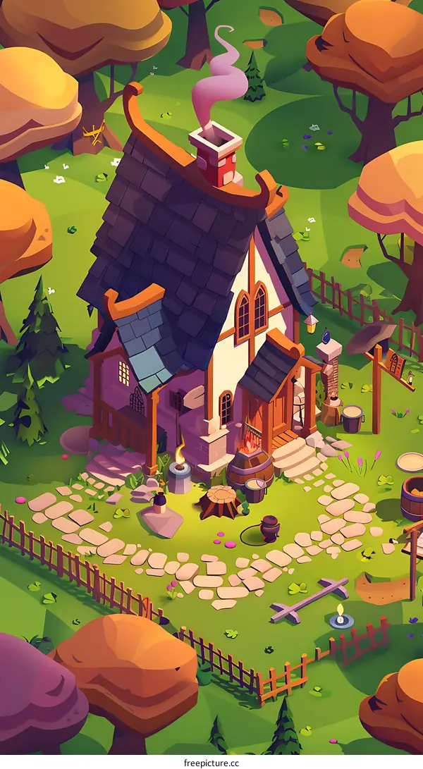 Isometric Cartoon Fantasy House With Garden