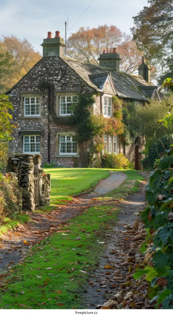 Charming Stone Cottage Nestled in Autumn Countryside
