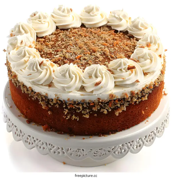 A cake with white frosting and carrot sprinkles