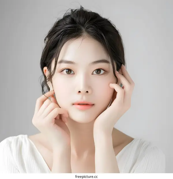 Beautiful Asian Woman with White Shirt in Studio