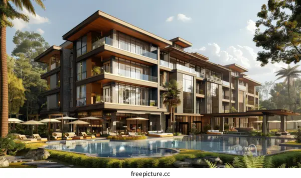 Modern Luxury Apartment Building by the Pool