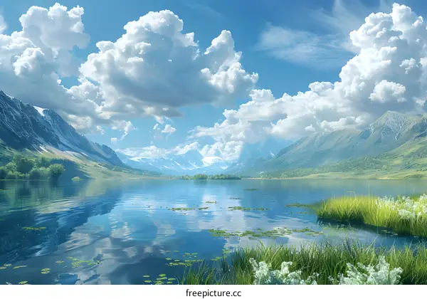 Mountains and lake under blue sky