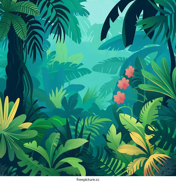 Tropical Rainforest Background Illustration Lush Green Leaves