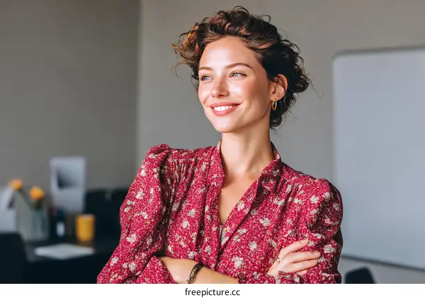 Confident Woman in a Stylish Floral Shirt