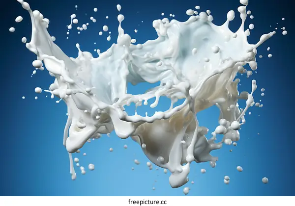 Milk Splashing Against Blue Background