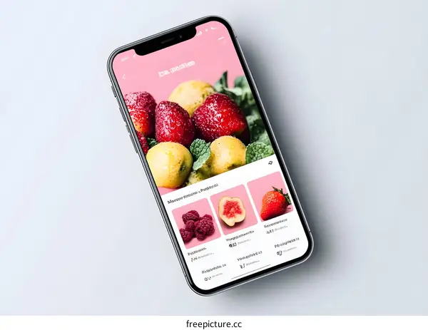 Fresh Strawberries and Other Fruits on Smartphone Screen