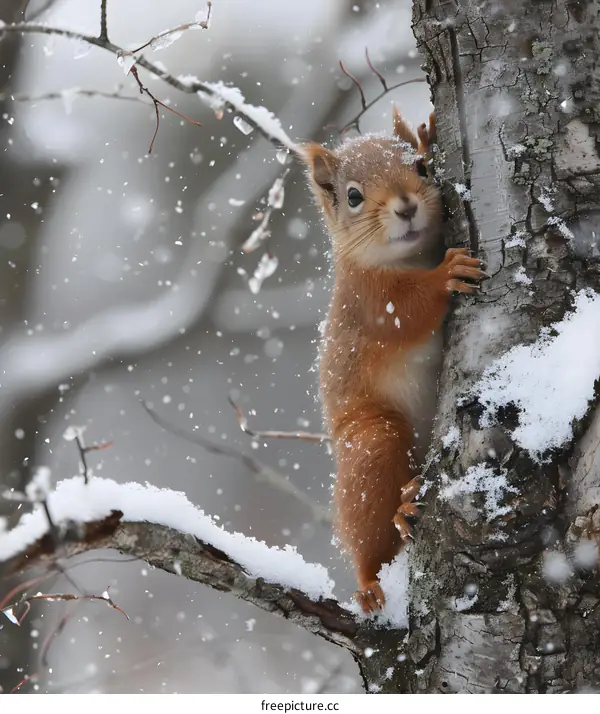 Red squirrel in the snow