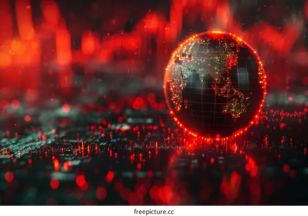 Red Glowing Earth Globe on Binary Code Background