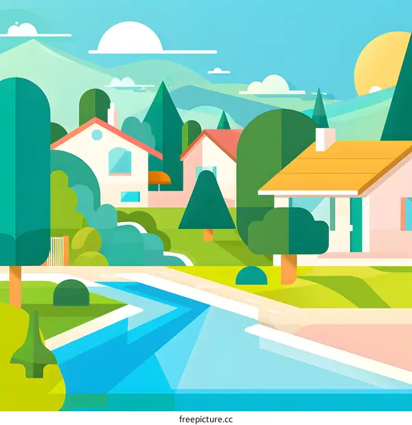 Beautiful Summer Day in a Suburb