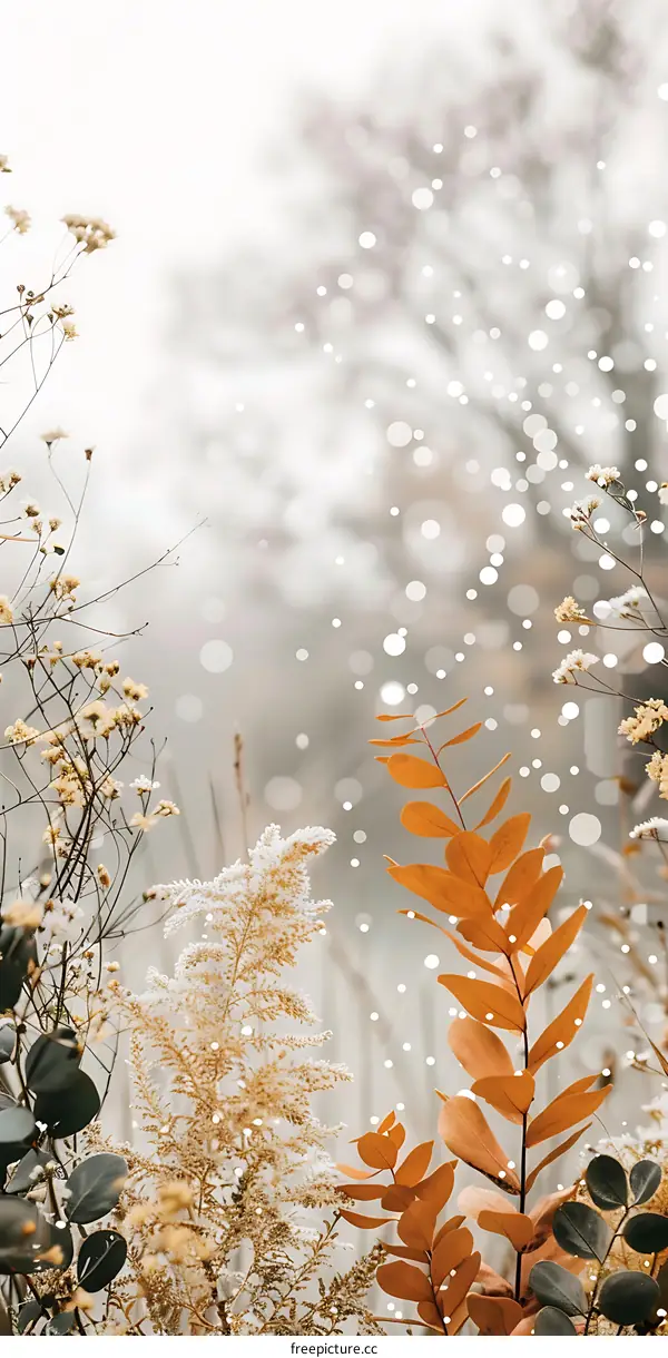 Wintery Bokeh with Dried Flowers and Leaves