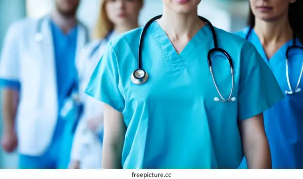 Medical Professionals in Scrubs Focuses on Healthcare