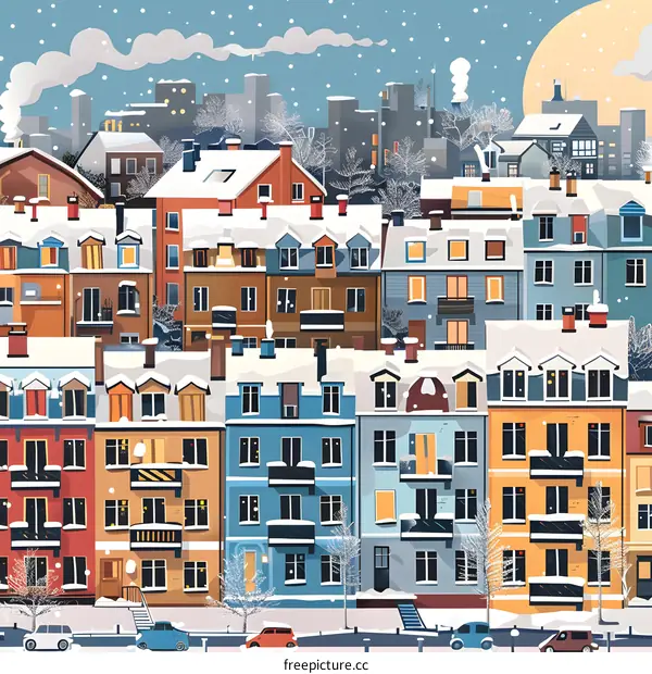 Snowy Winter Cityscape Illustration