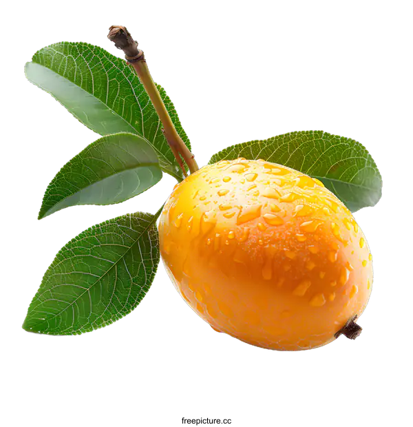 [Transparent Background PNG]Close-up photo of a loquat with leaves