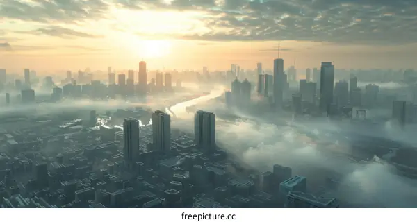 Sunrise Cityscape Above the Mist