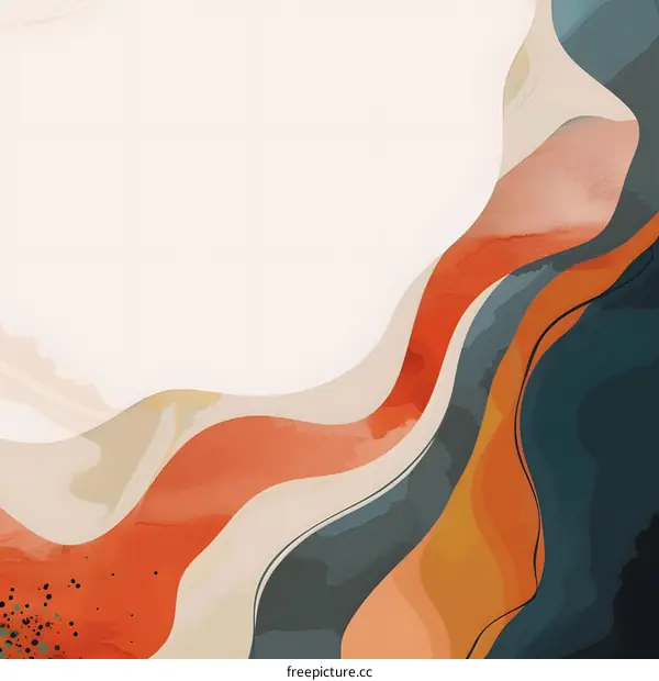 Abstract Watercolor Background with Curved Shapes in Orange, Red, and Blue