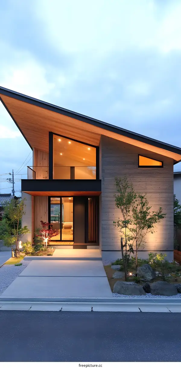 Modern Concrete House with Wooden Roof in Japan