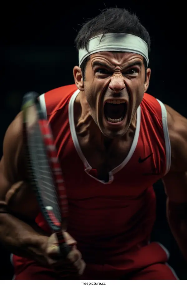 Portrait of a male tennis player screaming while playing tennis