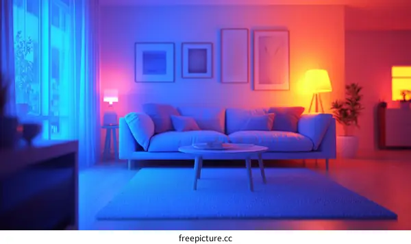 Cozy Living Room with Multi-colored Lights