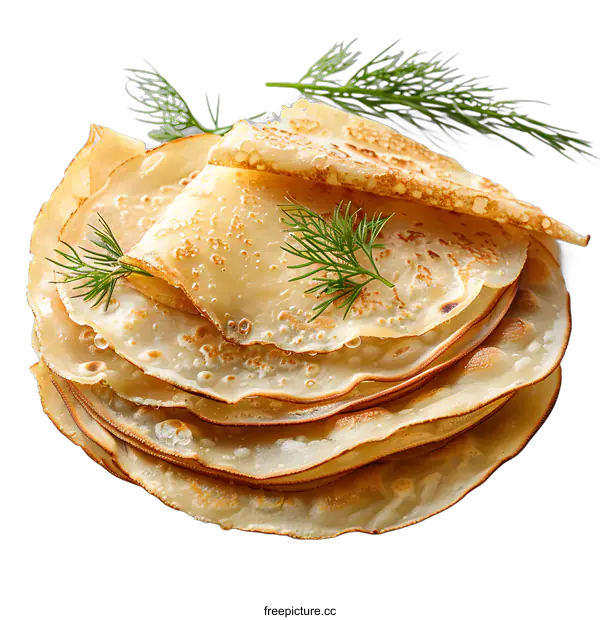 [Transparent Background PNG]Stack of Thin Pancakes with Dill