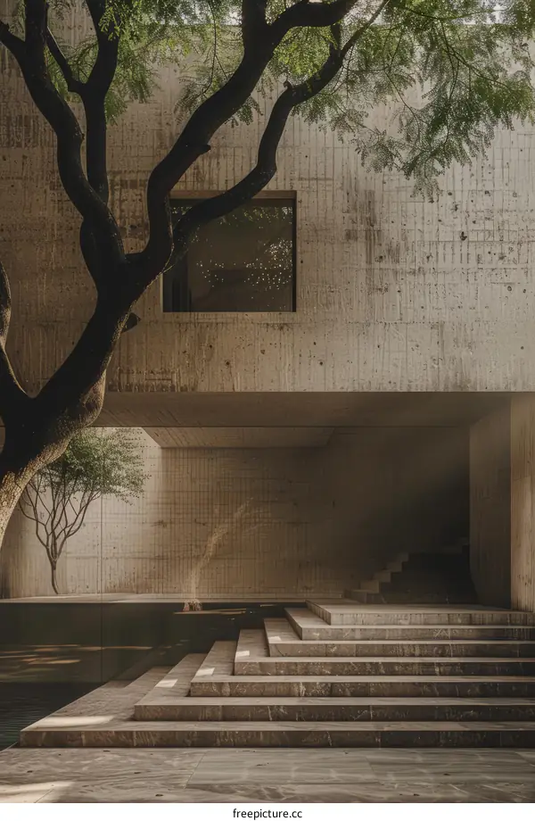 Large tree next to a modern concrete building