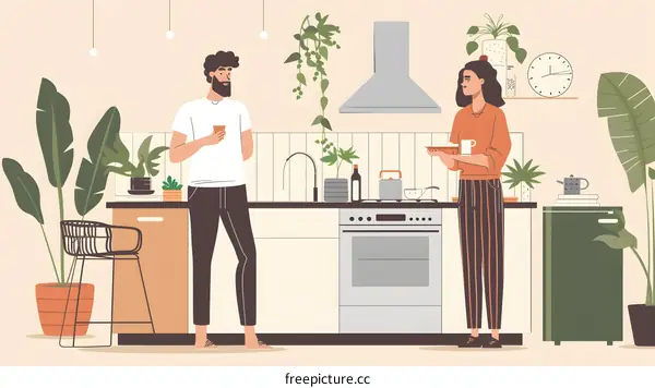 Couple Talking in Kitchen Interior Design