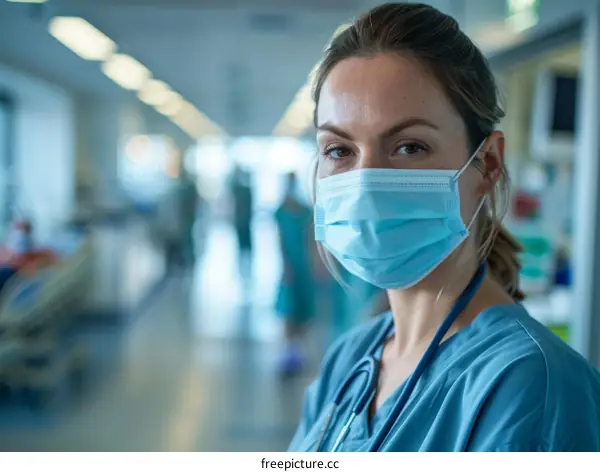 Portrait of a female doctor wearing a surgical mask in a hospital