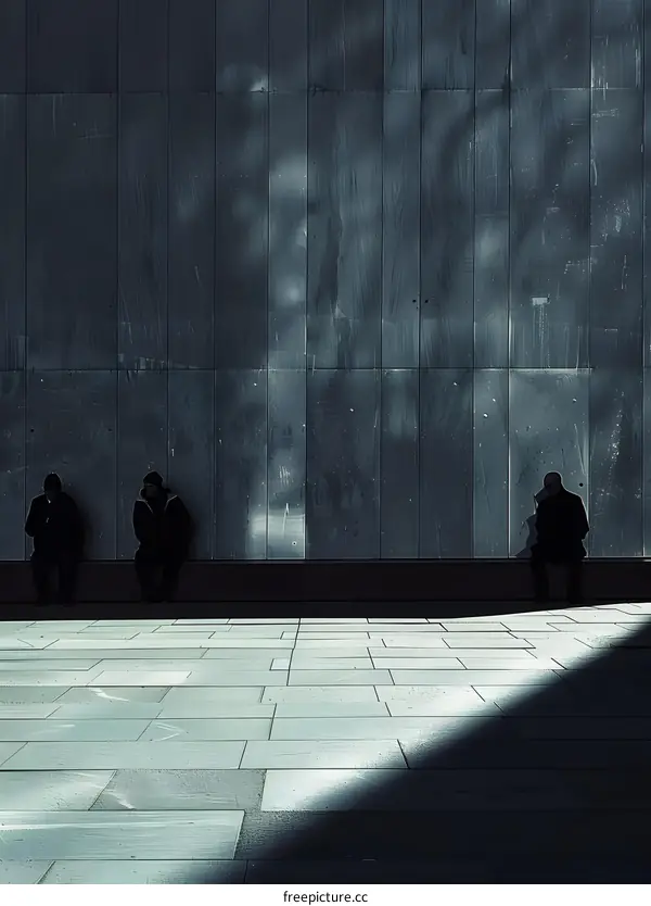 Silhouettes of People Sitting in Front of Building Wall