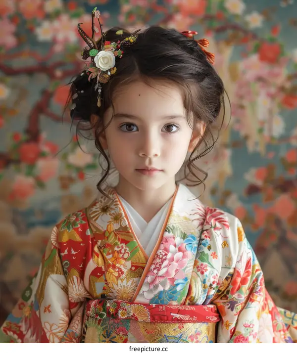 Portrait of a young girl in a kimono