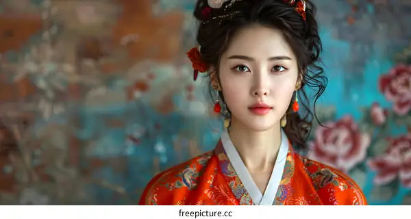 Portrait of a young woman in traditional Korean dress