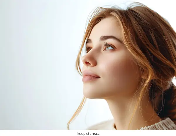 Close Up Portrait of a Young Woman Looking Up