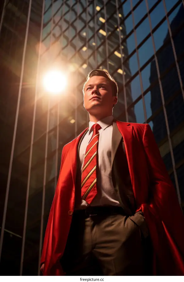 Young male professional looking up at a tall building