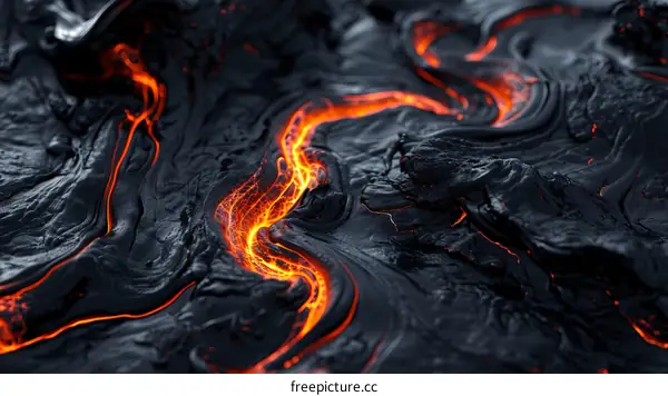 Lava flow over rock surface
