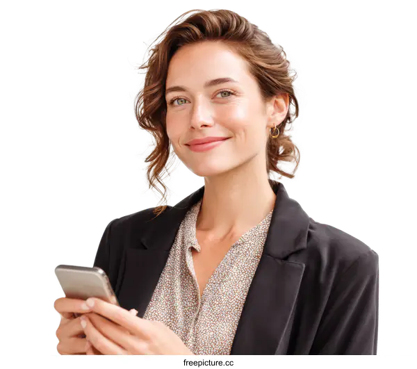 [Transparent Background PNG]Businesswoman Holding Mobile Phone Portrait