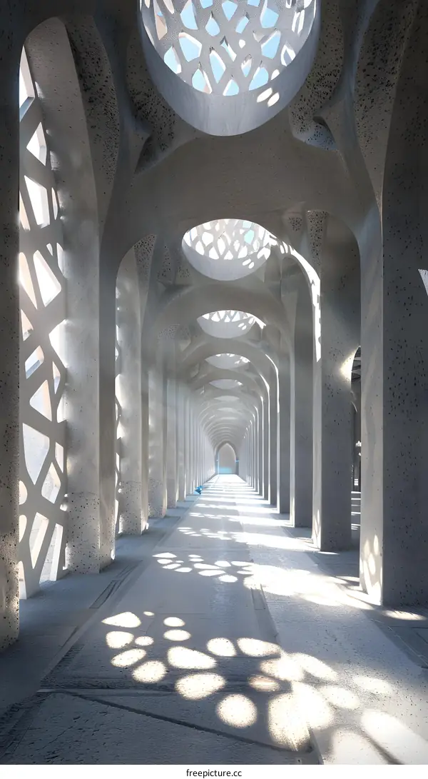 Abstract Concrete Corridor with Light Patterns
