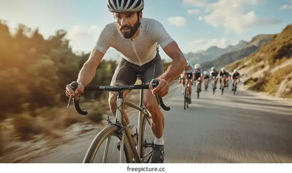 Cycling Race on a Mountain Road