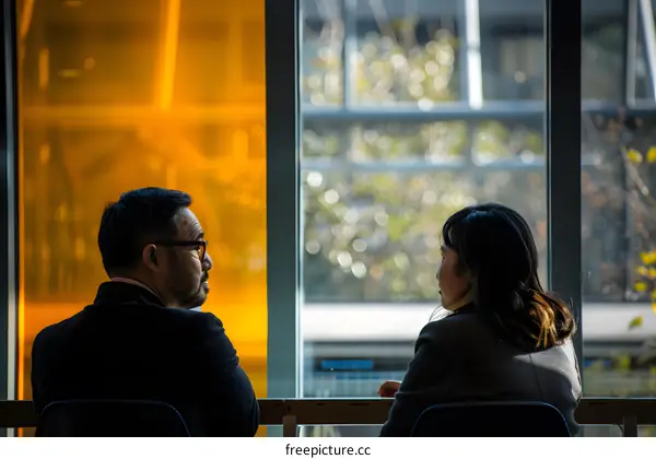 Two People Looking Out a Window